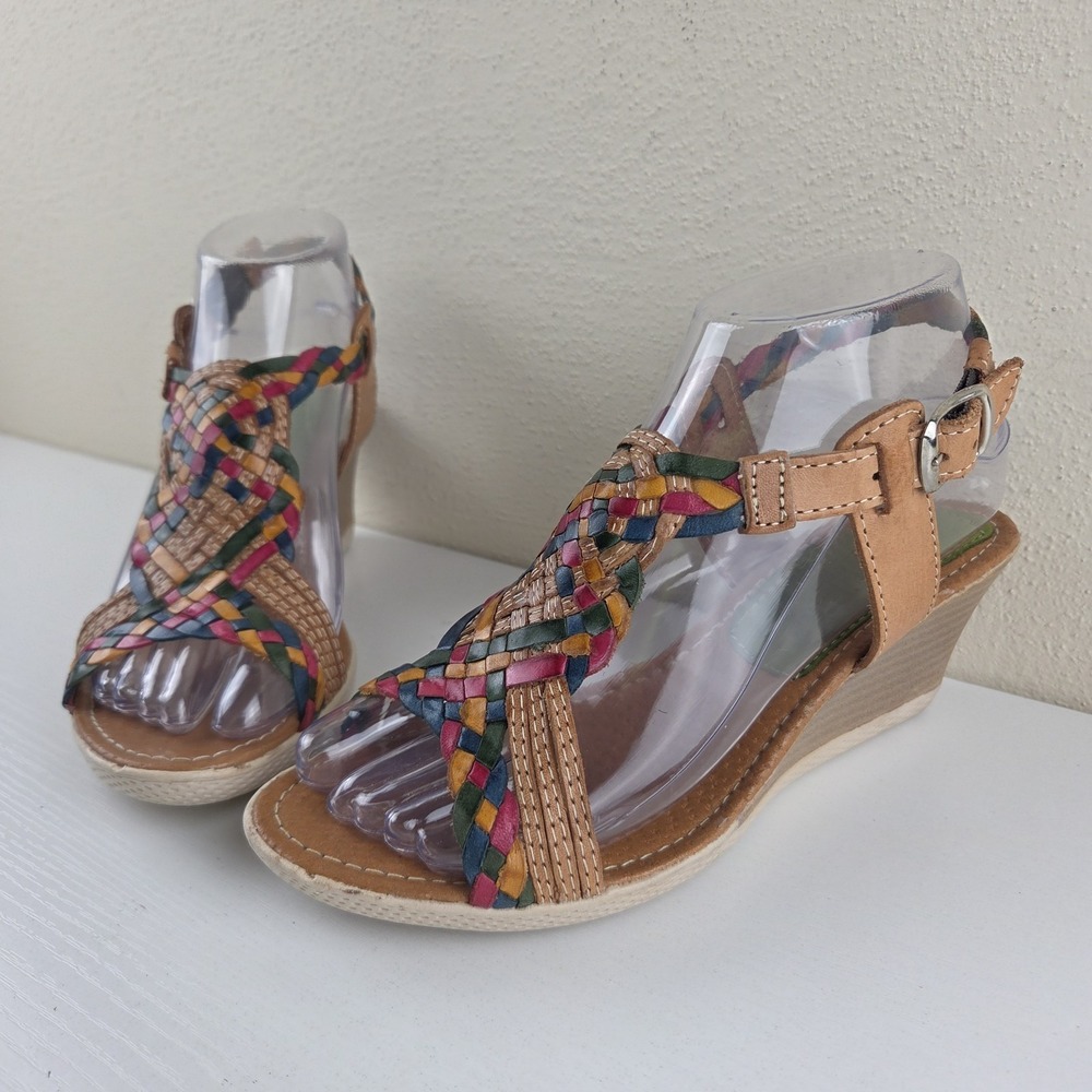 Huarache Mexican Leather Wedge Sandals Woven Buckle Strap Wmns Mex 4, US 6-6.5
